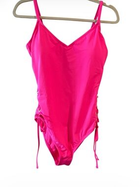 Sofia Vergara Hot Pink One-Piece Swimsuit Side Lace Cheeky L (12–14) NWT